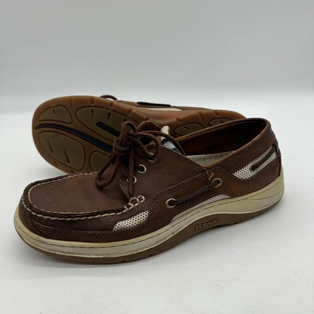 Sebago 99618 Mens Size 9M‎ Becket Casual Copper Tan Leather Mesh Boat Shoes